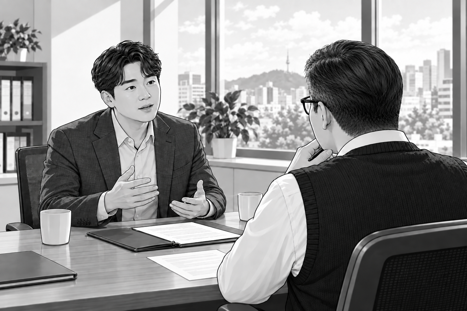 고객과 상담하는 세무사 일러스트